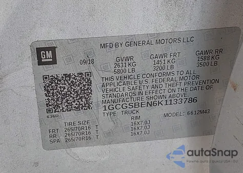 2019 Chevrolet Colorado Wt из США, поврежденный, VIN 1GCGSBEN6K1133786